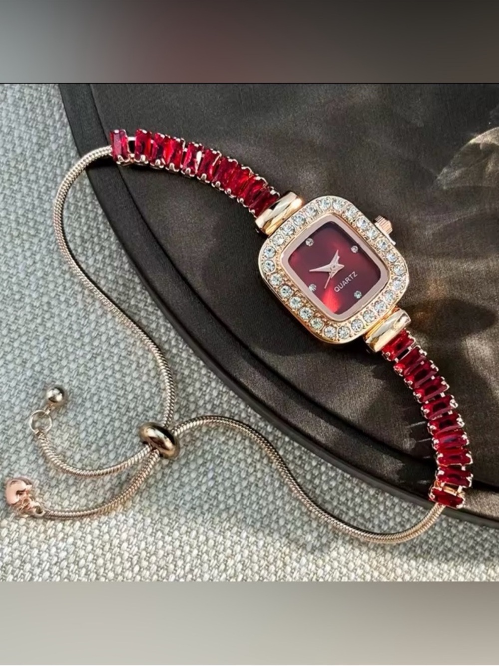 Red Crystal Accent Women's Bracelet Watch